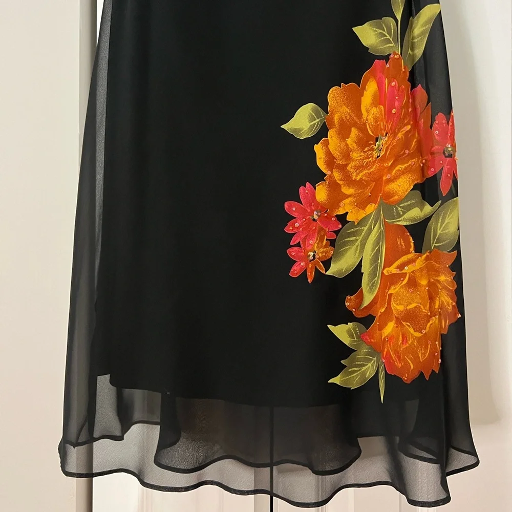 Vintage Dressbarn Black Floral Beaded Dress - NWT  (Size 6) - Picture 7 of 11